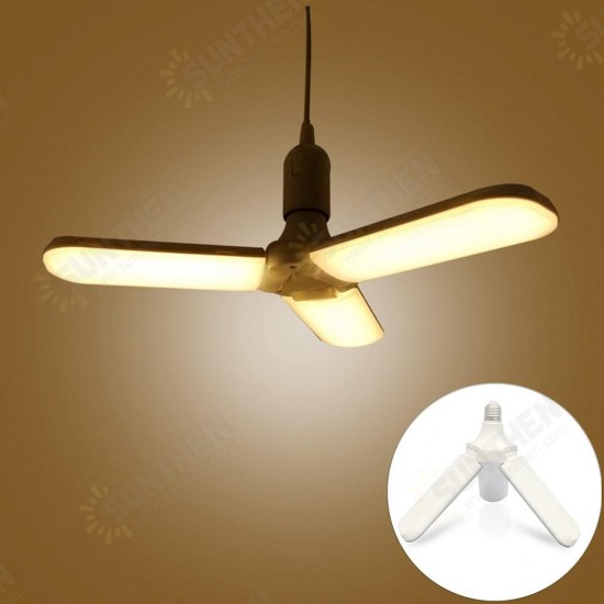 AC85-265V 45W E27 Warm White 2835 228 LED Foldable Fan Blade Angle Adjustable Indoor Light Bulb