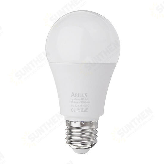 E27 A60 9W 620LM Warm White Pure White Dusk LED Sensor Globe Light Bulb AC100-240V