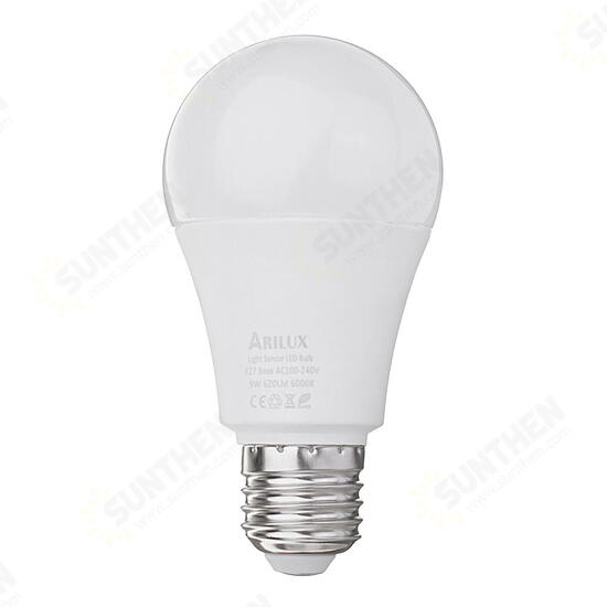 E27 A60 9W 620LM Warm White Pure White Dusk LED Sensor Globe Light Bulb AC100-240V