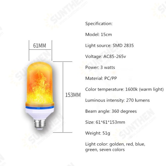 Creative 3 or 4 Mode Gravity Sensor Flame Lights E27 LED Bulb Flame Effect Light Bulb 3W Flickering Emulation Decor Lamp