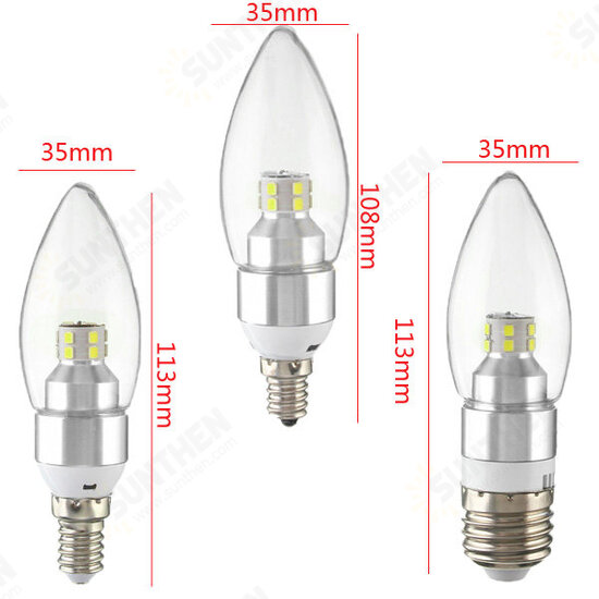 E12/E14/E27 3W Non-Dimmable LED Candle Silver Light Bulb White/Warm White 85-265V