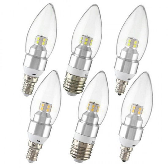E12/E14/E27 3W Non-Dimmable LED Candle Silver Light Bulb White/Warm White 85-265V