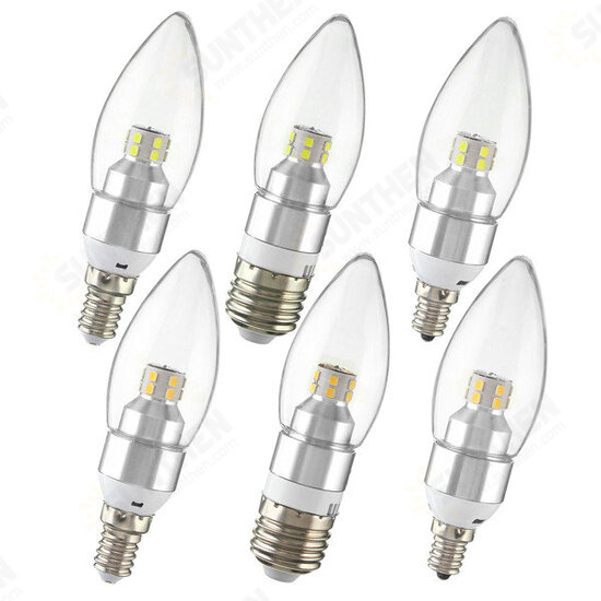 E12/E14/E27 3W Non-Dimmable LED Candle Silver Light Bulb White/Warm White 85-265V