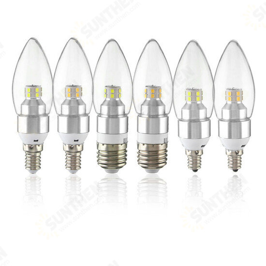 E12/E14/E27 3W Non-Dimmable LED Candle Silver Light Bulb White/Warm White 85-265V