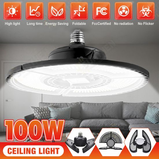 E27 100W Super Bright LED Garage Light Deformable Ceiling Lights Workshop Lamp 10000LM AC85-265V