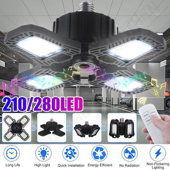 E27 210/280LED Foldable Garage Light bluetooth Music Lamp Workshop Storage Rooms