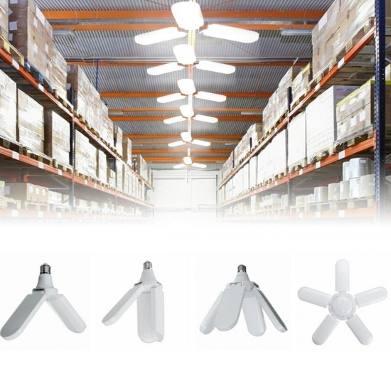 E27 2/3/4/5 Leaves Deformable LED Garage Light Bulb Adjustable Work Shop Ceiling Lamp AC220V
