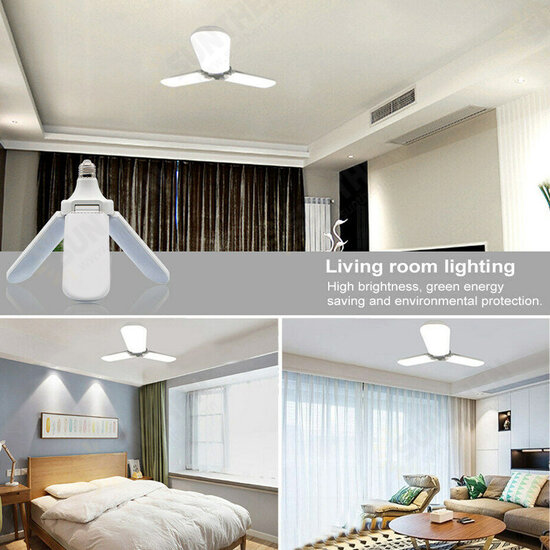 E27 2/3/4/5 Leaves Deformable LED Garage Light Bulb Adjustable Work Shop Ceiling Lamp AC220V