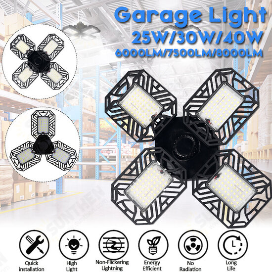 E27 25W 30W 40W LED Garage Light Bulb SMD2835 Deformable Ceiling Fixture Workshop Indoor Lamp AC85-265V E27 25W 30W 40W LED Garage Light Bulb SMD2835 Deformable Ceiling Fixture Workshop Indoor Lamp AC85-265V