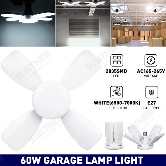 E27 60W LED Garage Light Bulb2835SMD Four-Leaves Deformable Ceiling Workshop Lamp AC165-265V