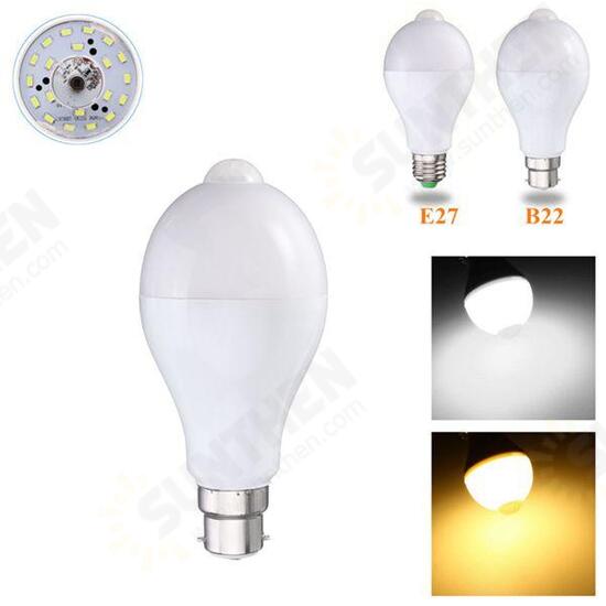 E27 B22 12W SMD5730 24LEDs Infrared Motion Sensor + Light Control Induction Light Bulb AC85-265V