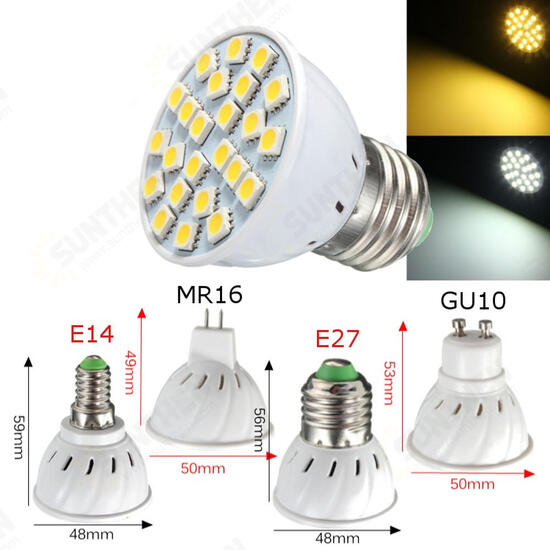 E27 E14 GU10 MR16 3.5W 24 SMD 5050 LED Pure White Warm White Spotlightt Bulb AC110V AC220V