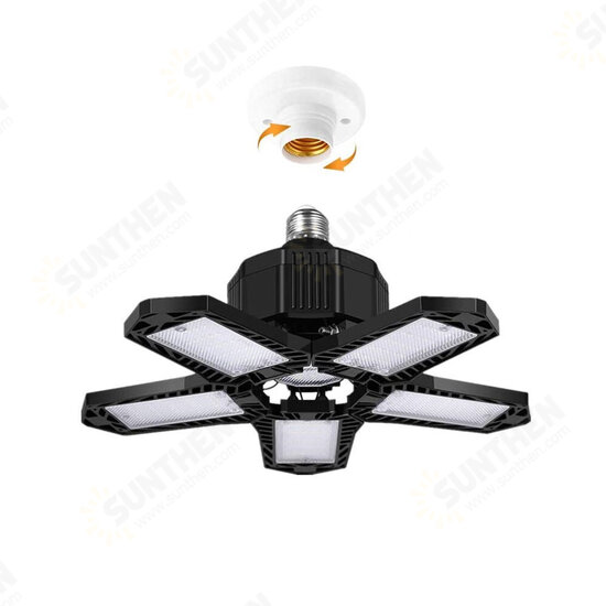 LED Garage Light E26/E27 Deformable Ceiling Light Warehouse Lighting Bulb with 5 Adjustable Panels