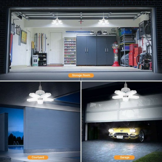 LED Garage Light E26/E27 Deformable Ceiling Light Warehouse Lighting Bulb with 5 Adjustable Panels