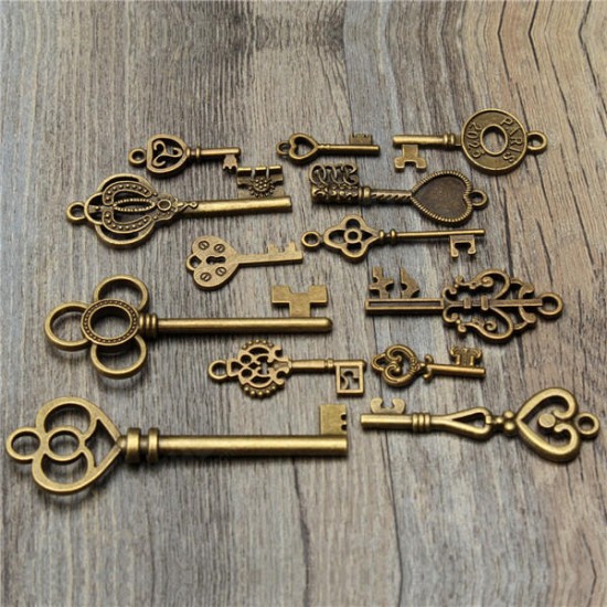 13pcs Antique Vintage Old Look Skeleton Key Lot Set Pendant Heart Bow Lock Steampunk Jewel