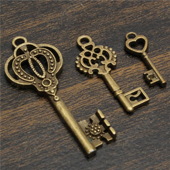 13pcs Antique Vintage Old Look Skeleton Key Lot Set Pendant Heart Bow Lock Steampunk Jewel