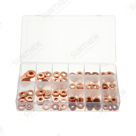 150pcs Copper Diesel Injector Washer Seal Assortment Set Fuel Injector Seal Ring