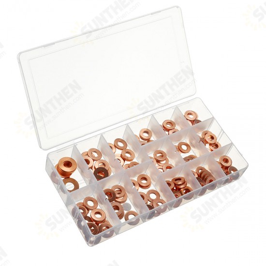 150pcs Copper Diesel Injector Washer Seal Assortment Set Fuel Injector Seal Ring