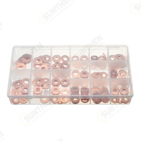 150pcs Copper Diesel Injector Washer Seal Assortment Set Fuel Injector Seal Ring