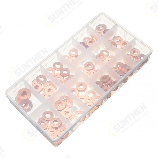 150pcs Copper Diesel Injector Washer Seal Assortment Set Fuel Injector Seal Ring