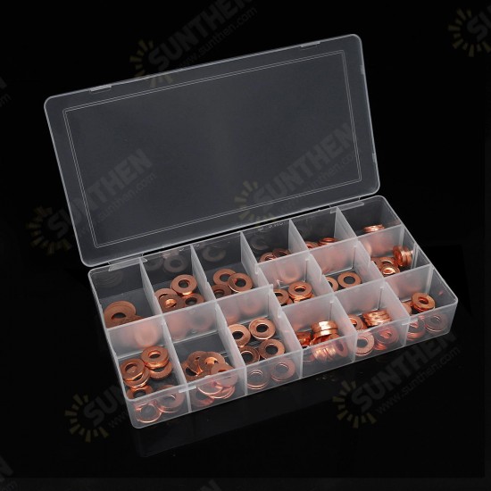 150pcs Copper Diesel Injector Washer Seal Assortment Set Fuel Injector Seal Ring