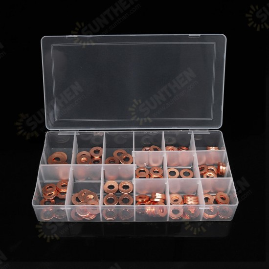 150pcs Copper Diesel Injector Washer Seal Assortment Set Fuel Injector Seal Ring