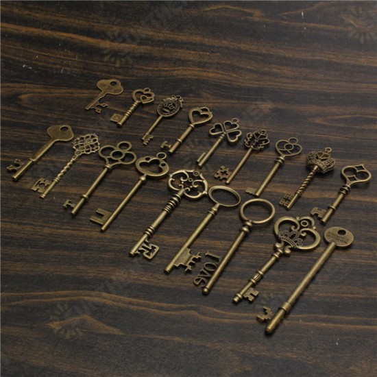 18Pcs Antique Vintage Old Look Skeleton Key Lot Pendant Heart Bow Lock Steampunk