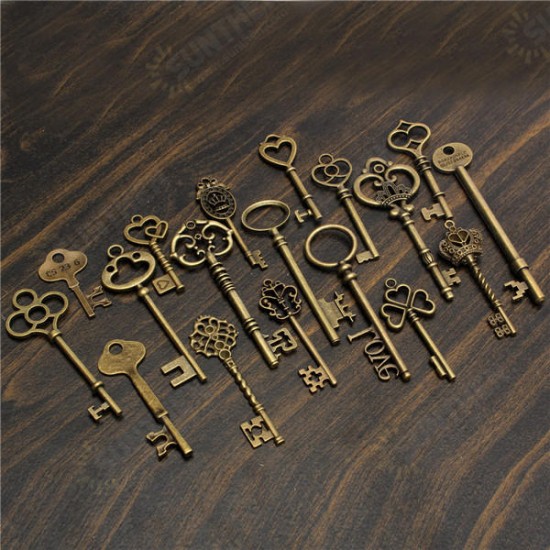 18Pcs Antique Vintage Old Look Skeleton Key Lot Pendant Heart Bow Lock Steampunk