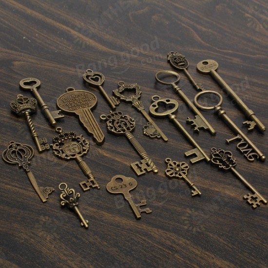 18pcs Antique Vintage Old Look Skeleton Key Lot Pendant Heart Bow Lock