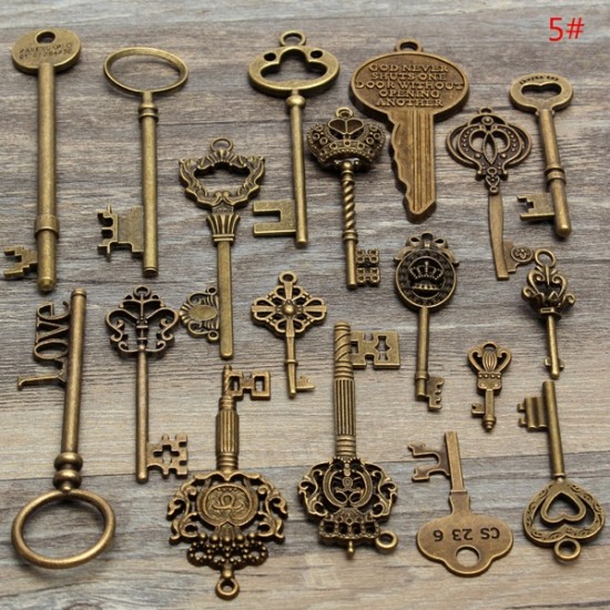 18pcs Antique Vintage Old Look Skeleton Key Lot Pendant Heart Bow Lock