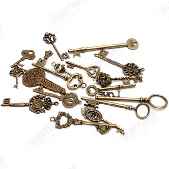 18pcs Antique Vintage Old Look Skeleton Key Lot Pendant Heart Bow Lock