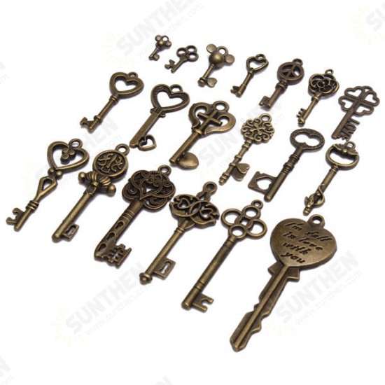 19Pcs Antique Vintage Old Look Skeleton Key Set Lot Pendant Heart Bow Lock Steampunk Jewel