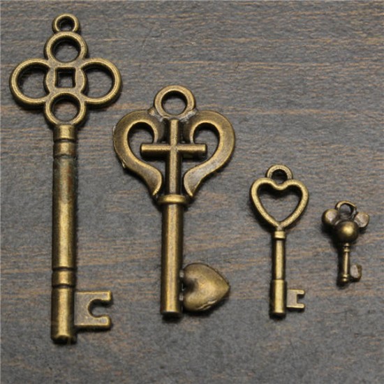 19Pcs Antique Vintage Old Look Skeleton Key Set Lot Pendant Heart Bow Lock Steampunk Jewel