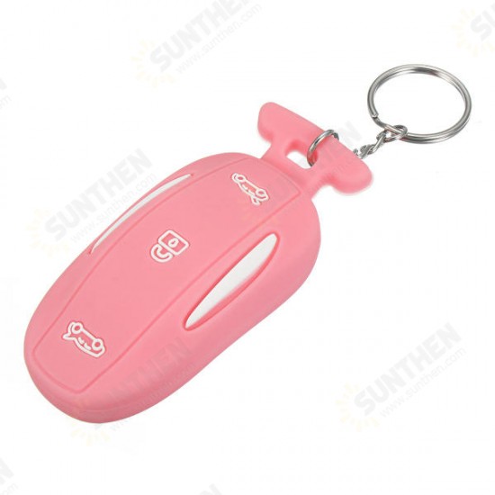 3 Button Silicone Smart Remote Key Cover Fob Case Key Holder With Key Chain Fits For Tesla Model X