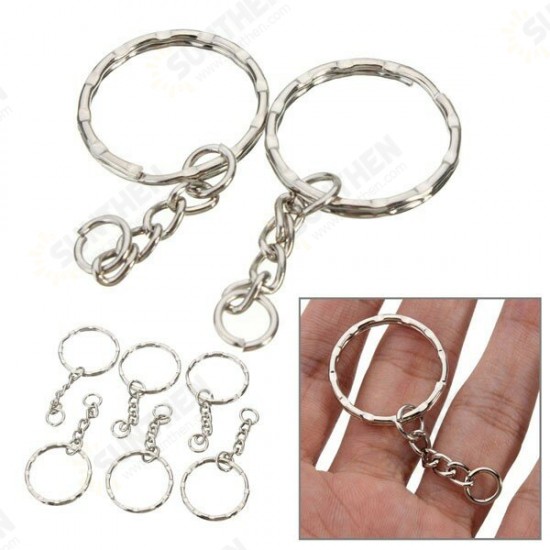 50Pcs 55mm Keyring Blanks Silver Tone Keychain Key Fob Split Rings 4 Link Chain