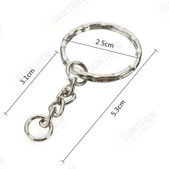 50Pcs 55mm Keyring Blanks Silver Tone Keychain Key Fob Split Rings 4 Link Chain