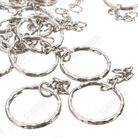 50Pcs 55mm Keyring Blanks Silver Tone Keychain Key Fob Split Rings 4 Link Chain