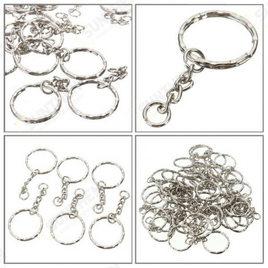 50Pcs 55mm Keyring Blanks Silver Tone Keychain Key Fob Split Rings 4 Link Chain