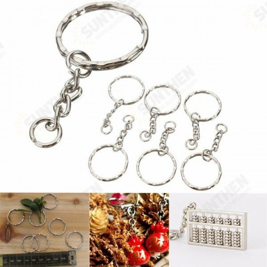 50Pcs 55mm Keyring Blanks Silver Tone Keychain Key Fob Split Rings 4 Link Chain