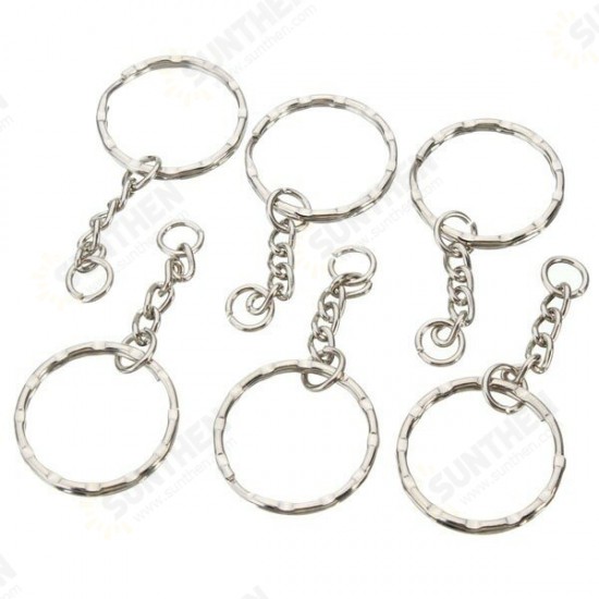 50Pcs 55mm Keyring Blanks Silver Tone Keychain Key Fob Split Rings 4 Link Chain