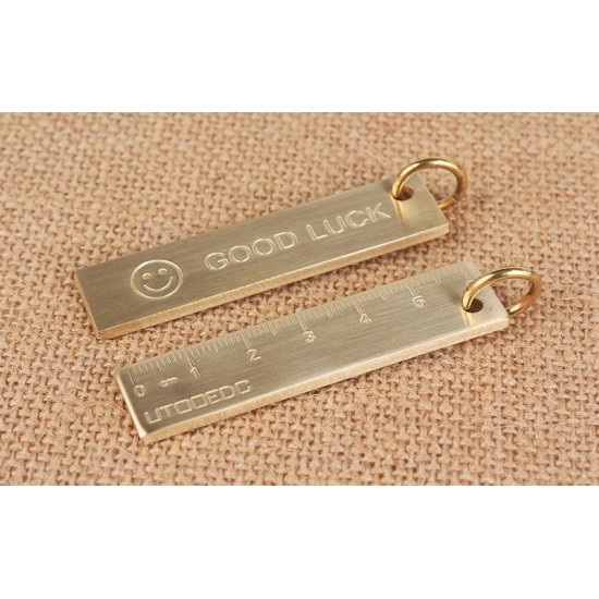 60mm EDC Copper Keychain Good Luck Ruler With Key Ring