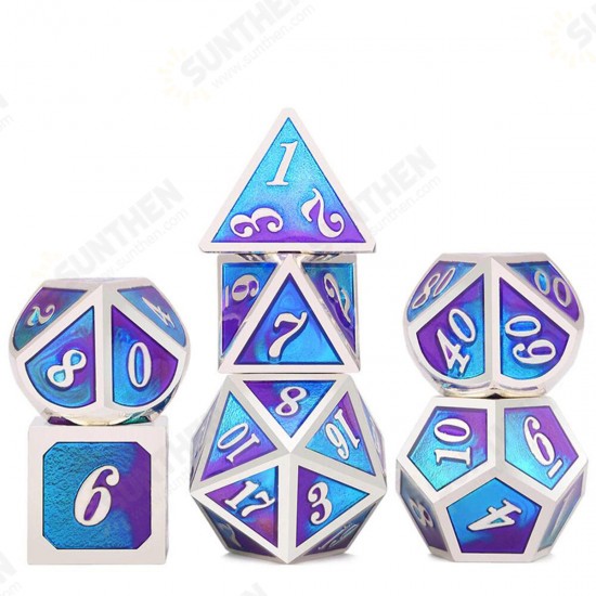 7PCS/SET Creative Metal Multi-faced Dice Set Heavy Duty Polyhedral Dices Role Playing Game Party Game Dice W/ Case