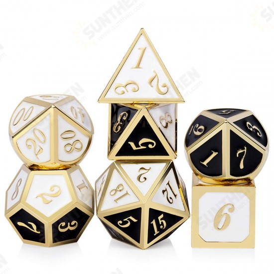 7PCS/SET Creative Metal Multi-faced Dice Set Heavy Duty Polyhedral Dices Role Playing Game Party Game Dice W/ Case