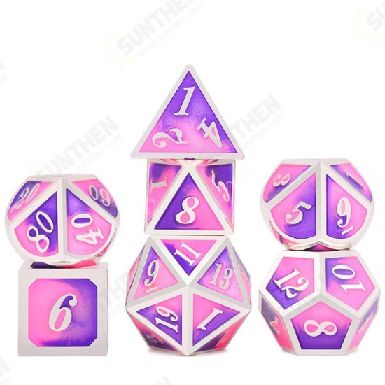 7PCS/SET Creative Metal Multi-faced Dice Set Heavy Duty Polyhedral Dices Role Playing Game Party Game Dice W/ Case