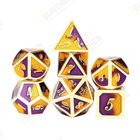 7PCS/SET Creative Metal Multi-faced Dice Set Heavy Duty Polyhedral Dices Role Playing Game Party Game Dice W/ Case