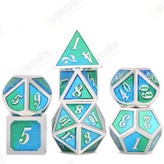 7PCS/SET Creative Metal Multi-faced Dice Set Heavy Duty Polyhedral Dices Role Playing Game Party Game Dice W/ Case