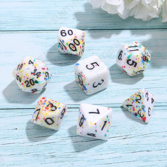 7Pcs Acrylic Polyhedral Dice Set Colorful Board Game Multisided Dices Gadget