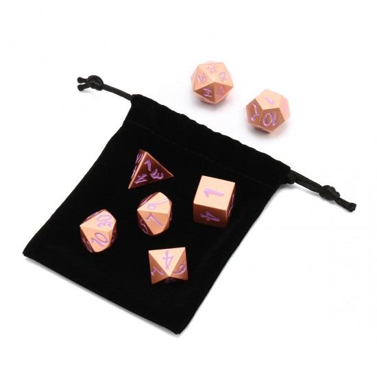7Pcs Antique Metal Polyhedral Dice Role Playing Game Dices Heavy Duty With Bag