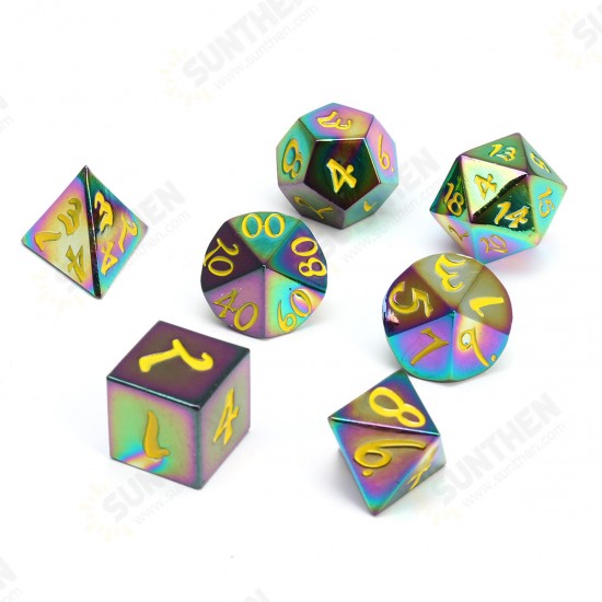 7Pcs Antique Metal Polyhedral Dices Set Role Playing Game Gadget With Bag