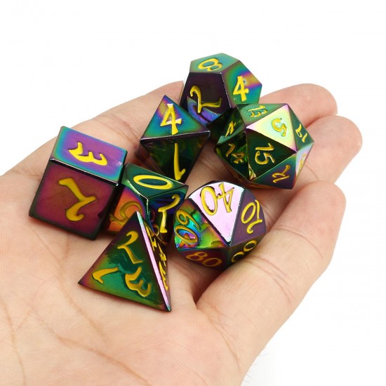 7Pcs Antique Metal Polyhedral Dices Set Role Playing Game Gadget With Bag